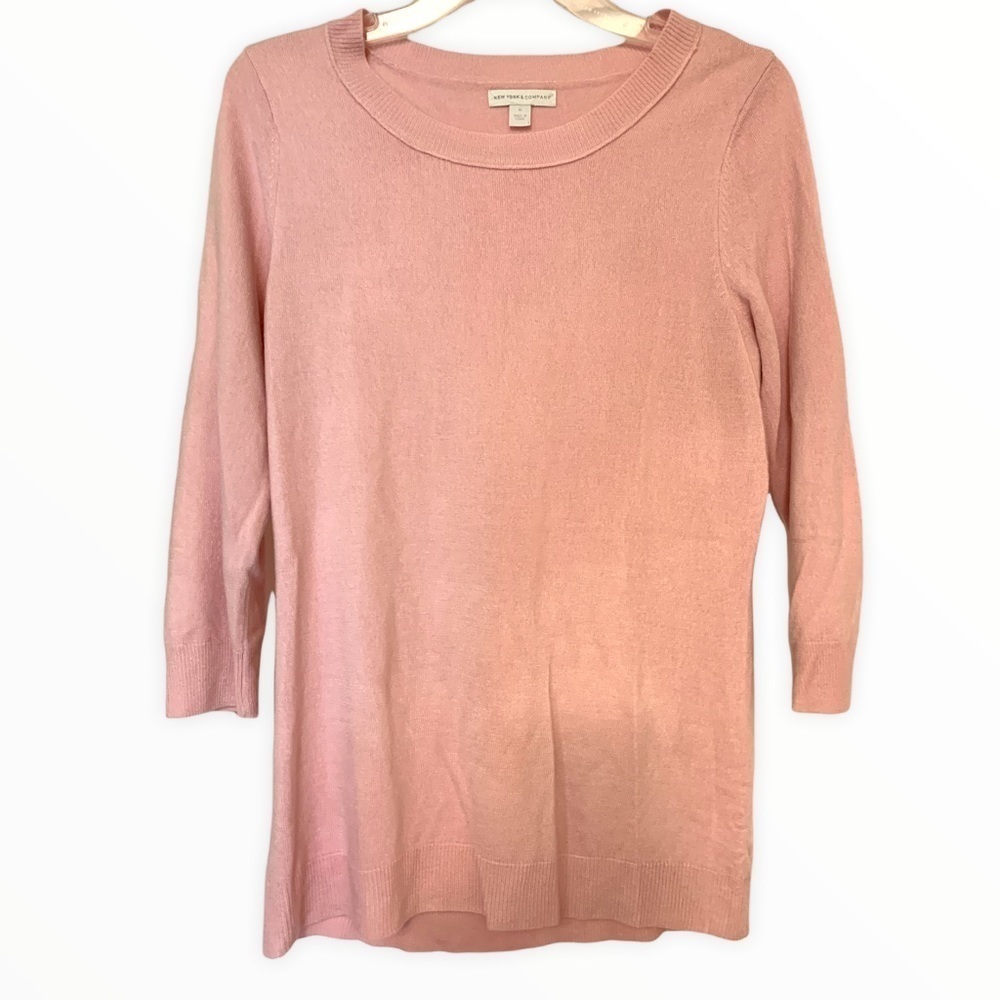 New York & Company 3/4 Sleeve Light Pink Top